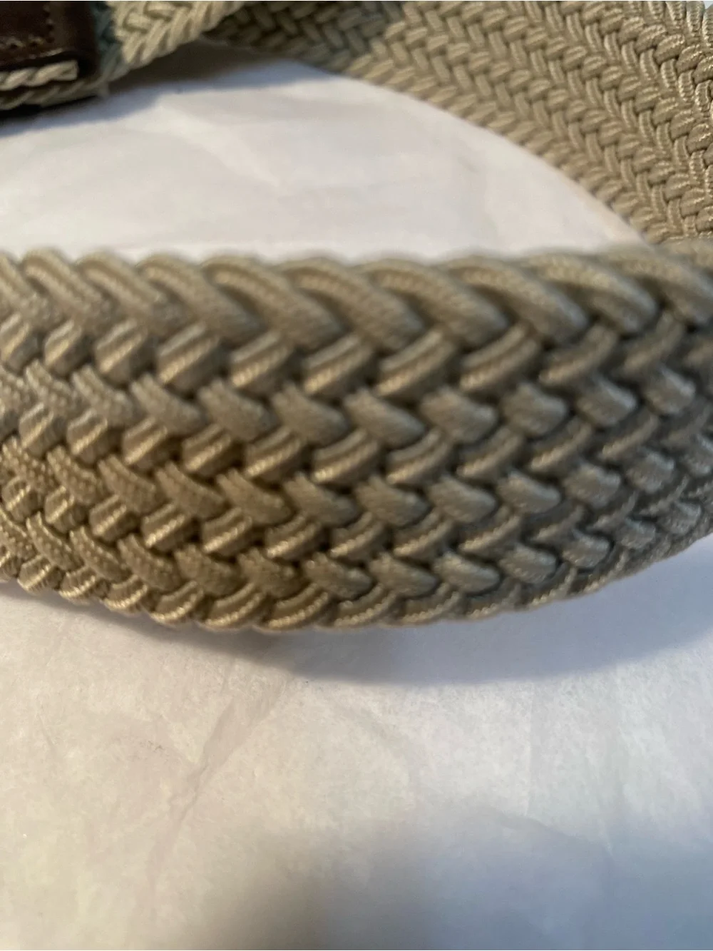rag & bone Beige Woven Belt with Brown Leather Accentst Size XL